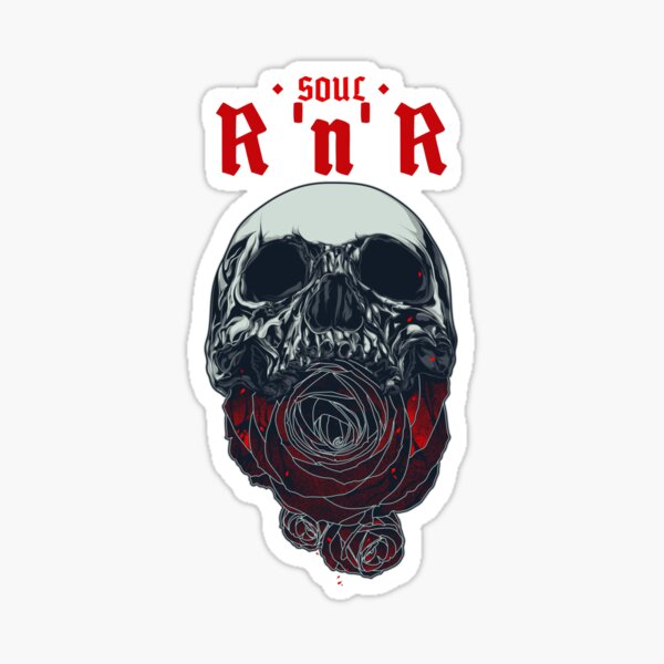 Rock and Roll Skull With Black Roses Sticker