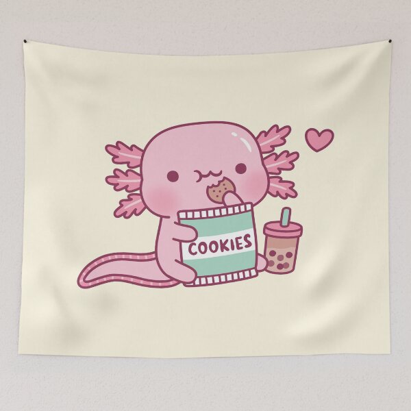 Item preview, Cute Axolotl Snacks On Cookies And Bubble Tea designed and sold by rustydoodle.