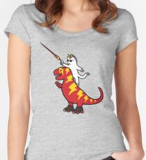 Unicorn Cat Riding Lightning T-Rex Women's Fitted Scoop T-Shirt