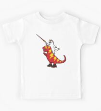Unicorn Cat Riding Lightning T-Rex Kids Tee