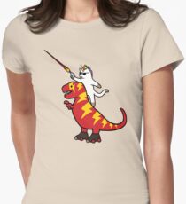 Unicorn Cat Riding Lightning T-Rex Women's Fitted T-Shirt