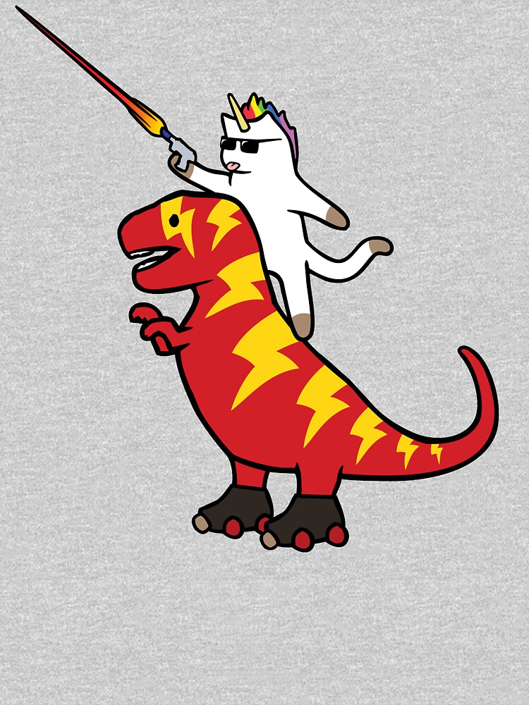 Unicorn Cat Riding Lightning T-Rex by jezkemp