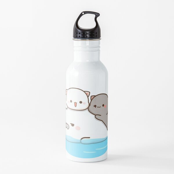 Peach and goma mochi cat Water Bottle