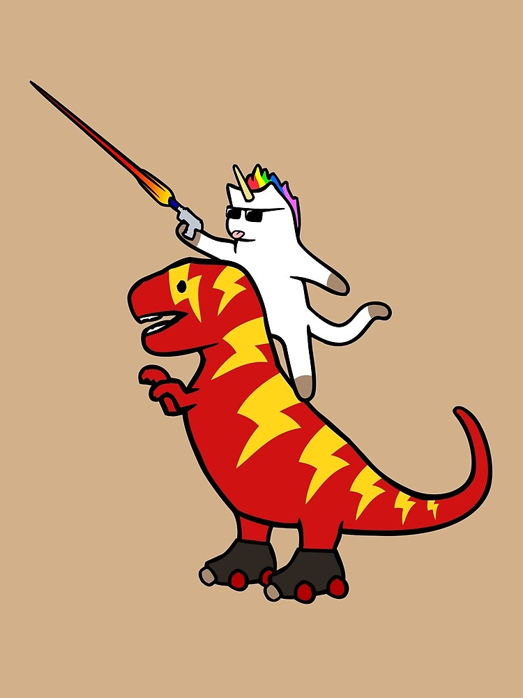 Unicorn Cat Riding Lightning T-Rex by jezkemp