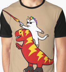 Unicorn Cat Riding Lightning T-Rex Graphic T-Shirt