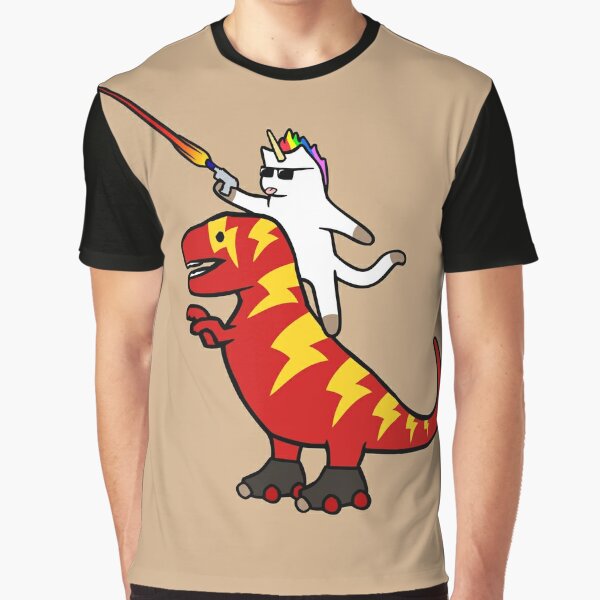 Unicorn Cat Riding Lightning T-Rex Graphic T-Shirt