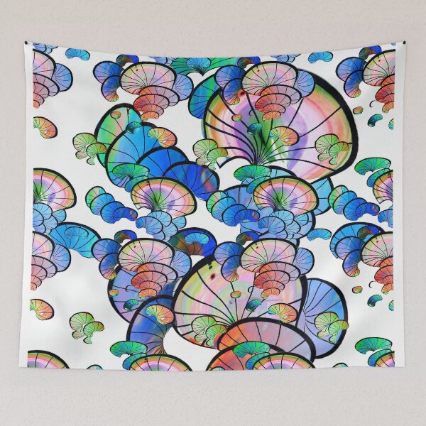 Aperçu de l'œuvre mushrooms, gradient, multicolored, psychedelic, geometry, blue mushrooms, gradient mushrooms créée et vendue par Maria Mihailova.
