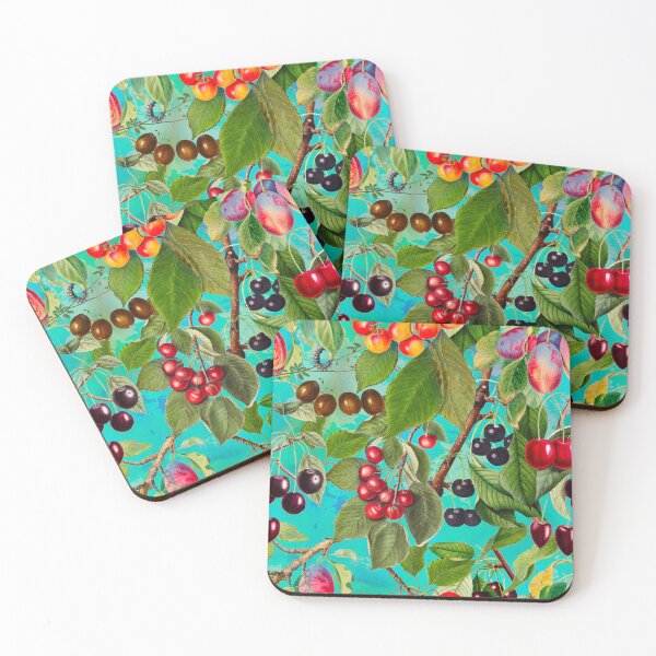 Item preview, Exotic tropical floral leaves and fruits, botanical pattern, tropical plants, blue turquoise fruit pattern designed and sold by ZeinabTaha.