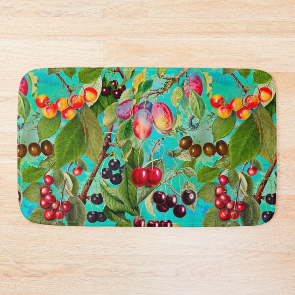Item preview, Exotic tropical floral leaves and fruits, botanical pattern, tropical plants, blue turquoise fruit pattern designed and sold by ZeinabTaha.