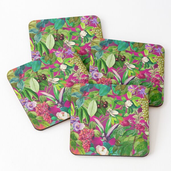 Item preview, Trendy tropical floral leaves and fruits tropical pattern, botanical illustration, pink fuchsia floral illustration  designed and sold by ZeinabTaha.