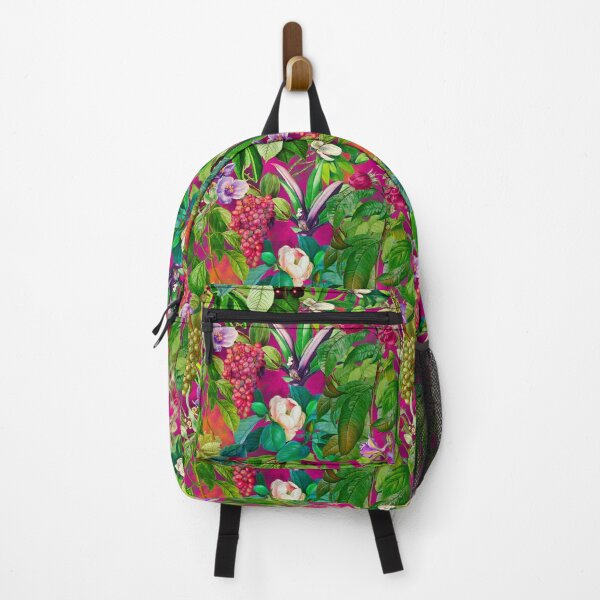 Item preview, Trendy tropical floral leaves and fruits tropical pattern, botanical illustration, pink fuchsia floral illustration designed and sold by ZeinabTaha.