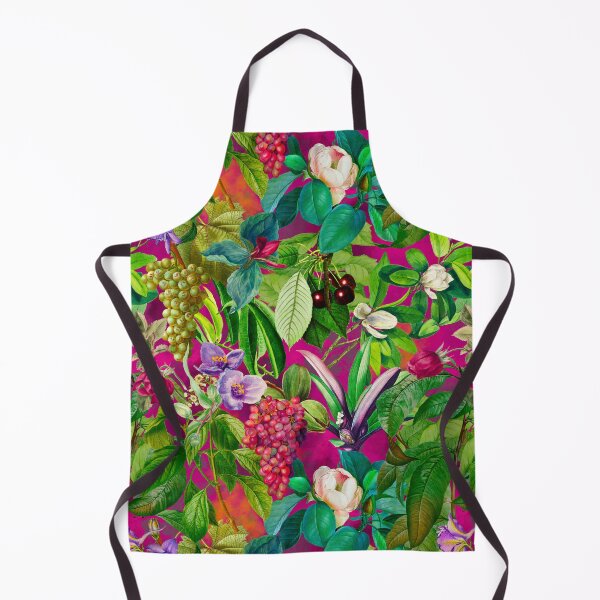 Item preview, Trendy tropical floral leaves and fruits tropical pattern, botanical illustration, pink fuchsia floral illustration designed and sold by ZeinabTaha.