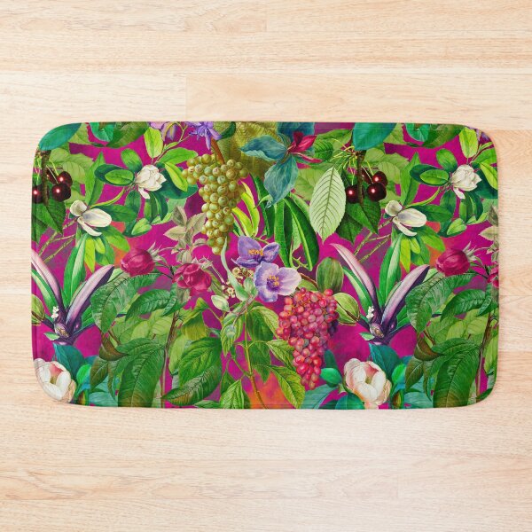 Item preview, Trendy tropical floral leaves and fruits tropical pattern, botanical illustration, pink fuchsia floral illustration  designed and sold by ZeinabTaha.
