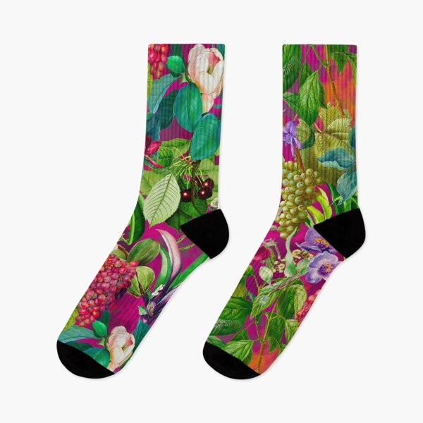 Item preview, Trendy tropical floral leaves and fruits tropical pattern, botanical illustration, pink fuchsia floral illustration  designed and sold by ZeinabTaha.