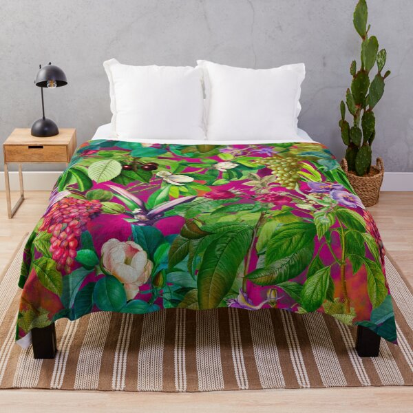 Item preview, Trendy tropical floral leaves and fruits tropical pattern, botanical illustration, pink fuchsia floral illustration designed and sold by ZeinabTaha.