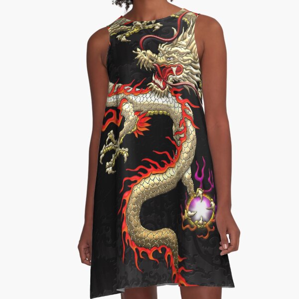 Item preview, Golden Chinese Dragon Fucanglong on Black Silk designed and sold by Serge Averbukh Art Studio.