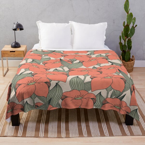 Item preview, Vintage floral pattern with coral lily on beige background designed and sold by hmorena.