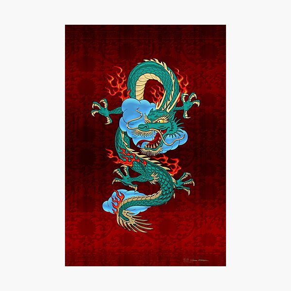 Artikel-Vorschau von Die großen Drachengeister - Türkis Dragon auf roter Seide, designt und verkauft von Serge Averbukh Art Studio.