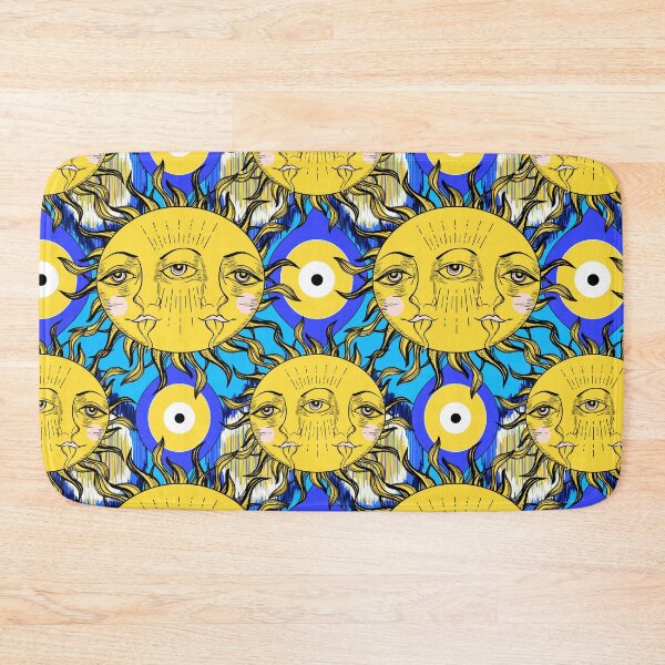 Aperçu de l'œuvre Evil eyes seamless pattern with funny retro sun. Modern style. Good luck. Turkish tile créée et vendue par MilaOkie.