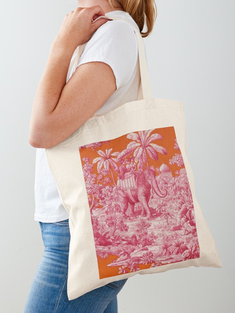 Toile de Jouy Pink and Orange Tote Bag