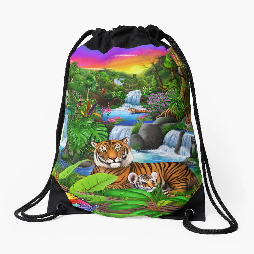 Tiger's Tropical Domain Drawstring Bag