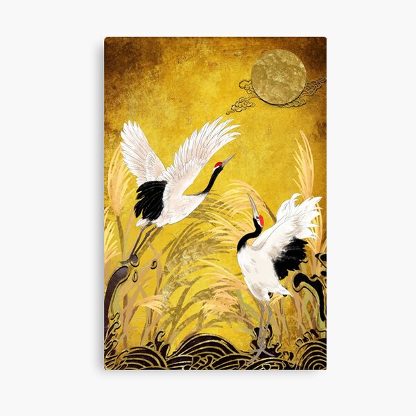 Vista previa del artículo con la obra «Grullas Japonesas Doradas Oriental Tradicional», diseñado y vendido por gani-75.