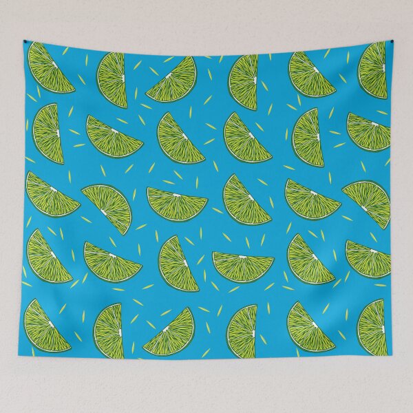 Item preview, Pattern with lime slices on blue background designed and sold by hmorena.