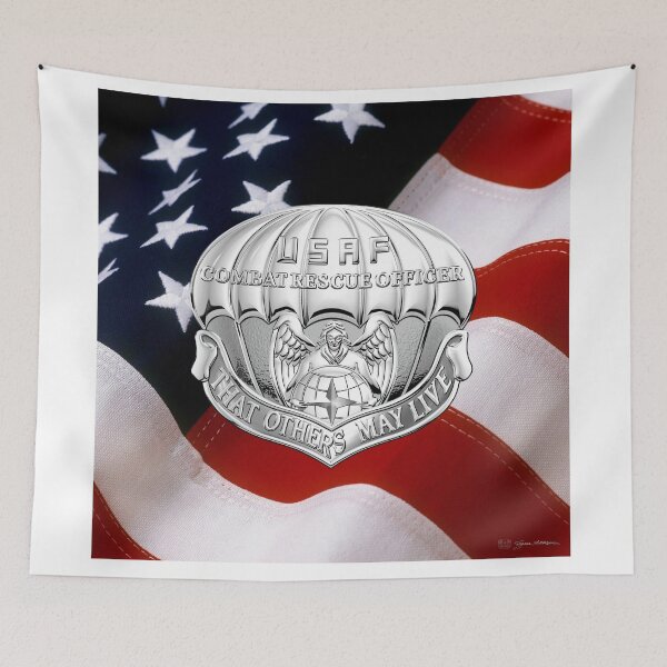 Item preview, Combat Rescue Officer Badge over American Flag designed and sold by Serge Averbukh Art Studio.