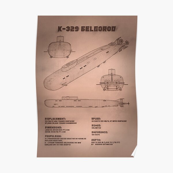 K-329 Belgorod Submarine - Patent Art - Old Paper Poster
