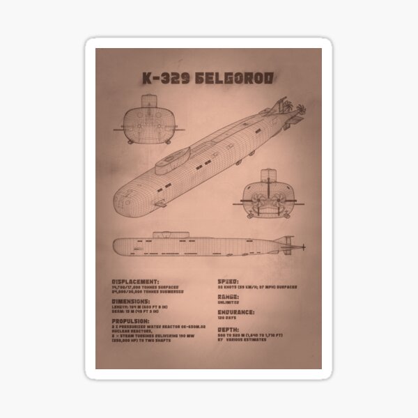 K-329 Belgorod Submarine - Patent Art - Old Paper Sticker