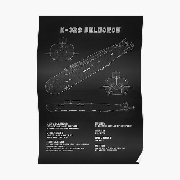 K-329 Belgorod Submarine - Patent Art - Chalk on Blackboard Poster