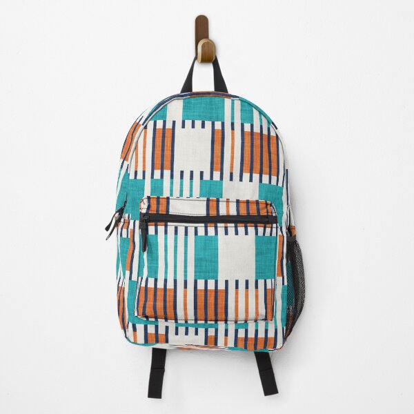 Item preview, Bold minimalist retro stripes // midnight blue orange and peacock blue geometric grid  designed and sold by SelmaCardoso.
