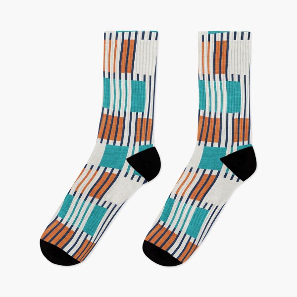 Item preview, Bold minimalist retro stripes // midnight blue orange and peacock blue geometric grid  designed and sold by SelmaCardoso.