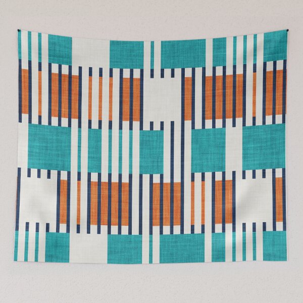 Item preview, Bold minimalist retro stripes // midnight blue orange and peacock blue geometric grid  designed and sold by SelmaCardoso.