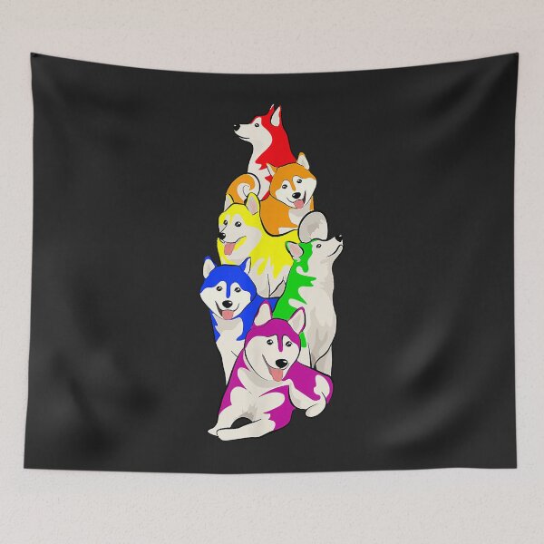 Aperçu de l'œuvre Gay Pride Siberian Husky Dog Lover LGBT Funny Rainbow Flag créée et vendue par Corelli87.
