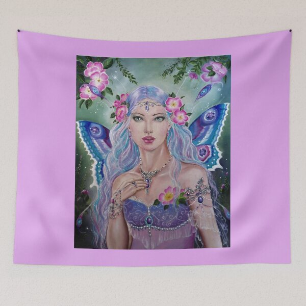 Item preview, Pink purple blue wild rose butterfly fairy faerie fantasy designed and sold by Gabriella  Szabo.