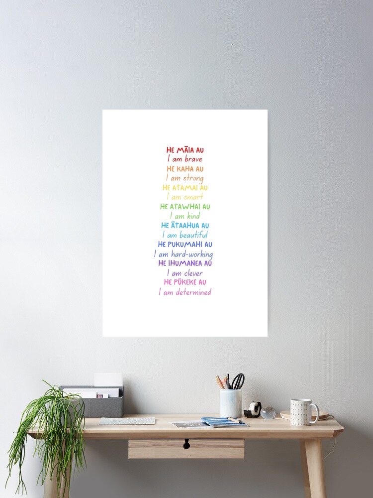 Kids Maori Language Affirmations For Children Bilingual Wall Art Print