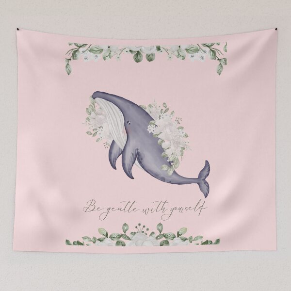 Item preview, be gentle with yourself | watercolor whale with flowers designed and sold by Mimi Y..