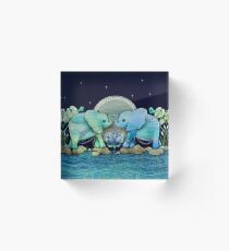 Lotus Flower Elephants Ocean Blue and Sea Green Acrylic Block