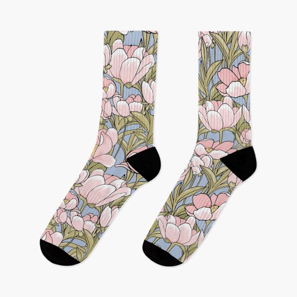 Item preview, Pattern with pink blossoming peony garden on blue background designed and sold by hmorena.