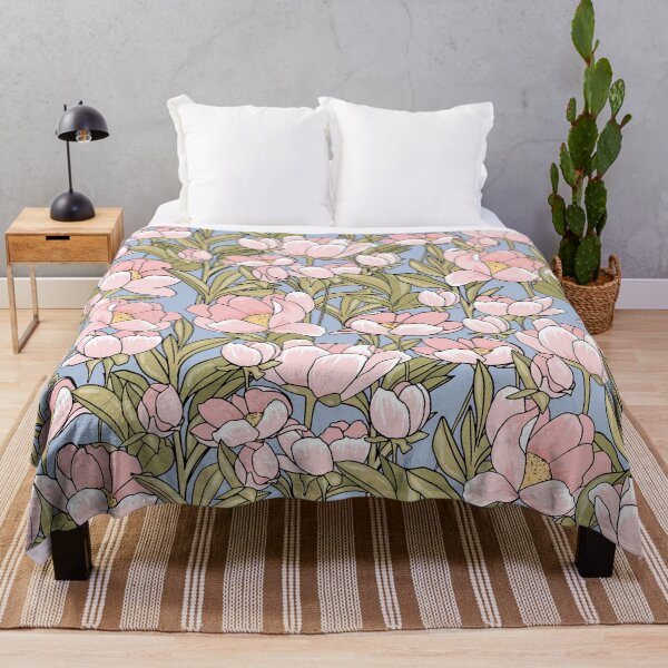 Item preview, Pattern with pink blossoming peony garden on blue background designed and sold by hmorena.