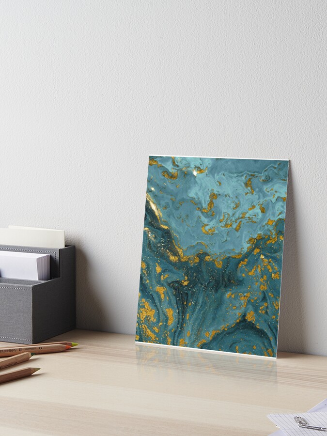 Aqua Blue Gold Acrylic Marble Texture Wallpaper, Modern Art Wallpaper,  Abstract Gold Turquoise Wallpaper, Traditional Wallpaper Removable 