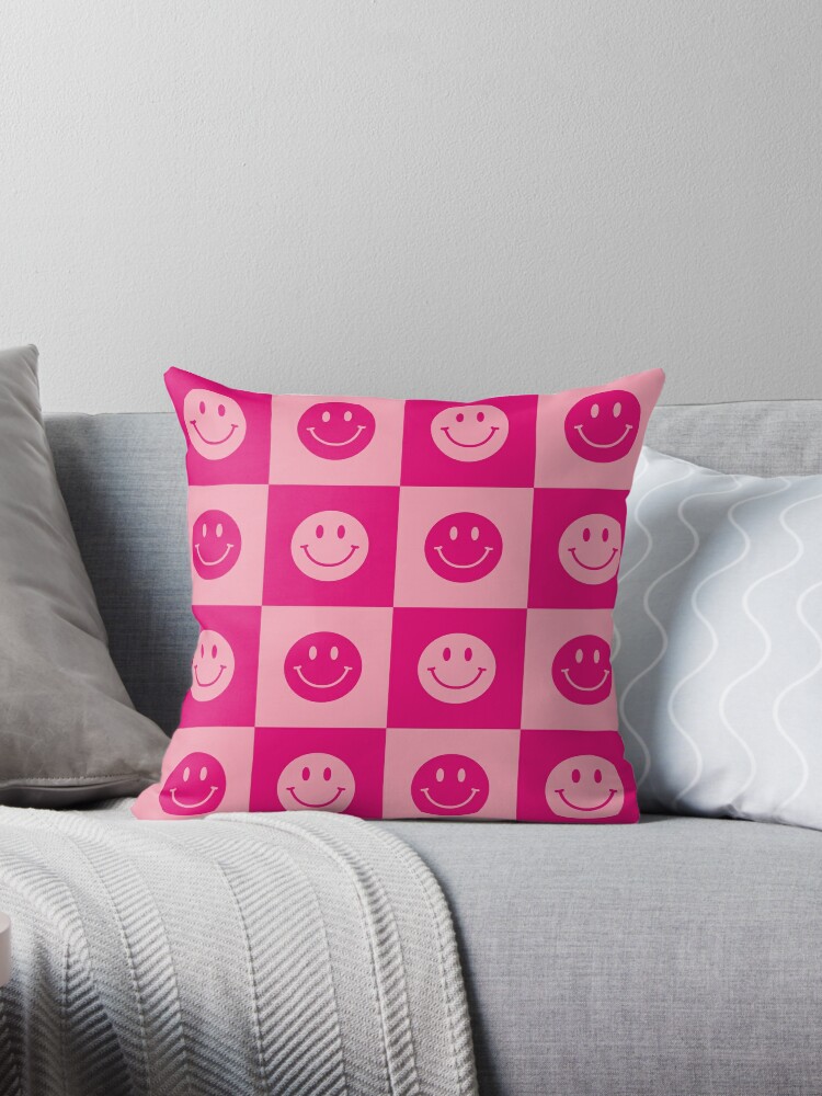 Hot Pink Checkered Smiling Face Pattern