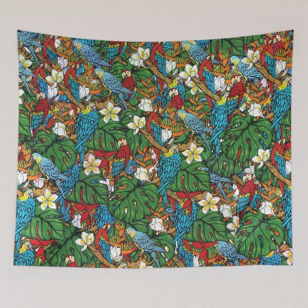 Item preview, Harlequin Macaw With tropical Leaves Random Pattern. designed and sold by DesignHouse07.