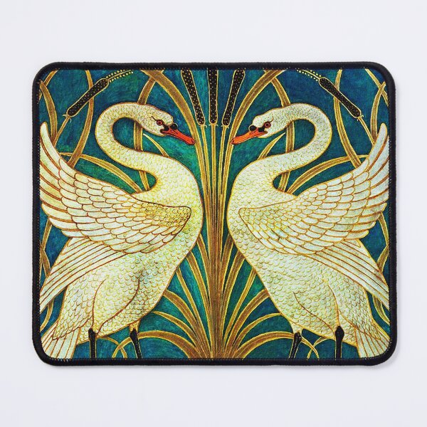 Item preview, TWO WHITE SWANS AMONG REEDS IN BLUE Art Nouveau Animals designed and sold by BulganLumini.