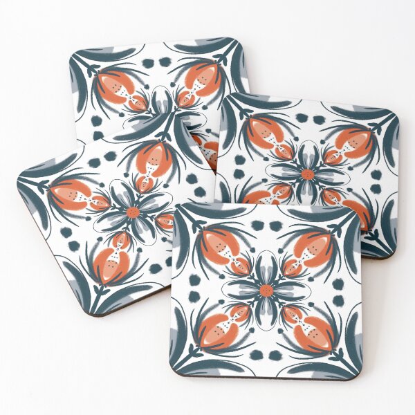 Item preview, flower buds mirrored floral mandala geometric blue and white mosaic shape designed and sold by Lady Bruniere.