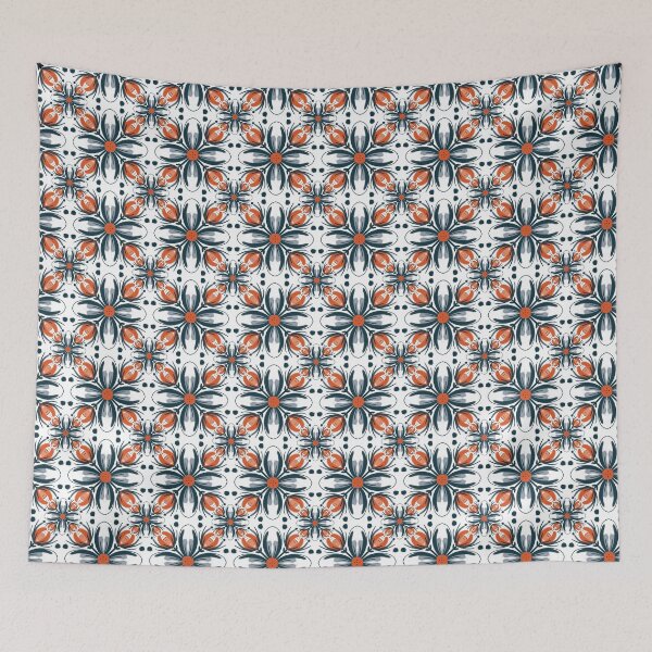 Item preview, flower buds mirrored floral mandala geometric blue and white mosaic shape designed and sold by Lady Bruniere.