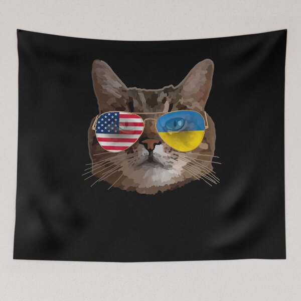 Item preview, America United With Ukraine cat sunglasses Ukraine US Flag designed and sold by Aide.