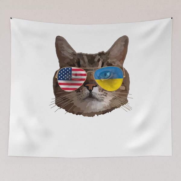 Item preview, America United With Ukraine cat sunglasses Ukraine US Flag designed and sold by Aide.