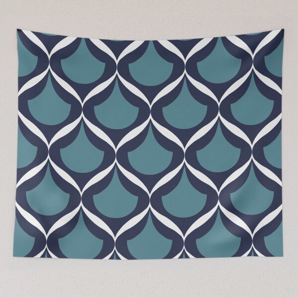 Item preview, Moroccan Ogee Pattern 2.0 Blue Teal White Ribbon designed and sold by Old Urban Farmhouse Design Studio.